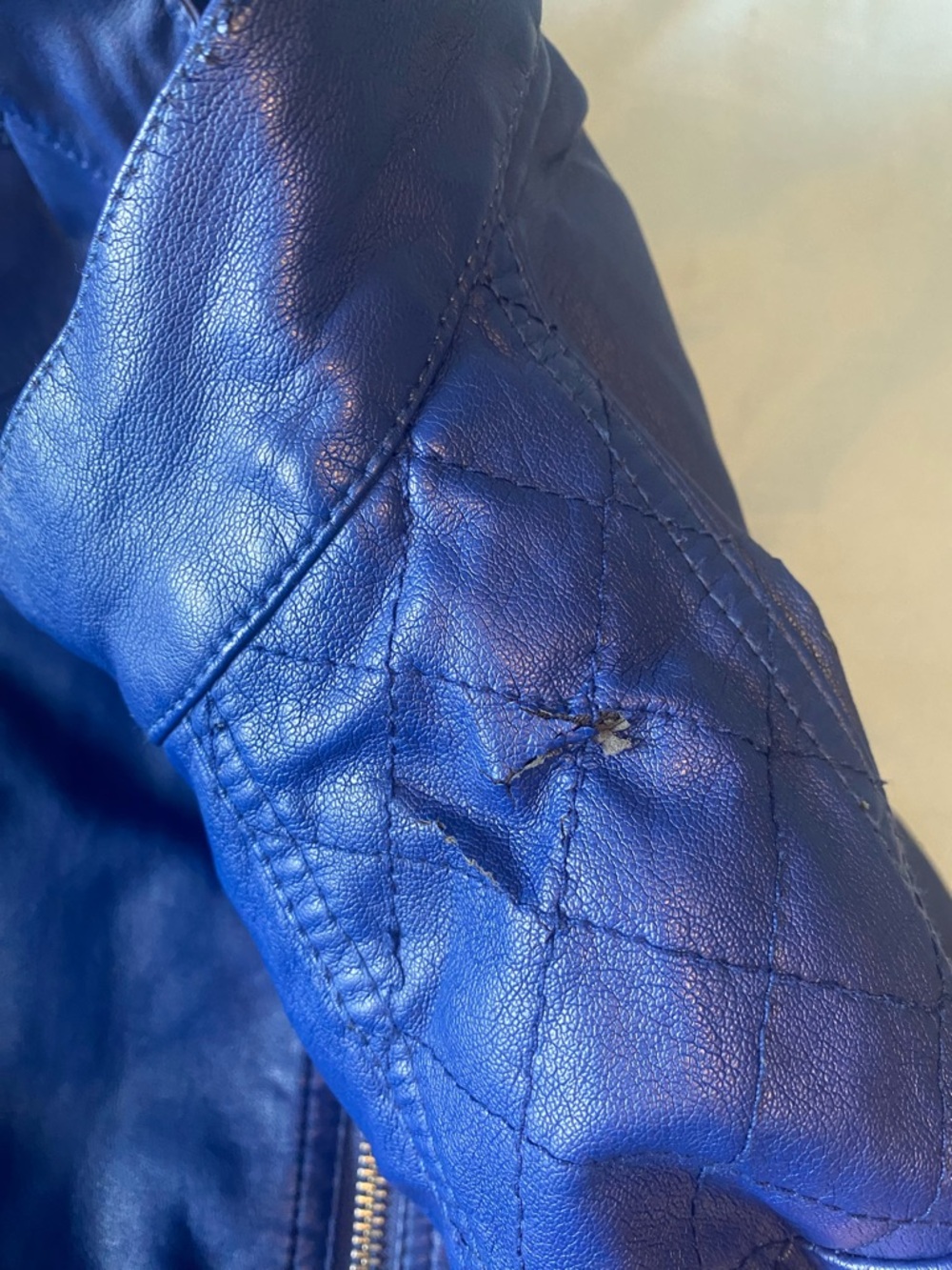 Reitmans Blue Faux Leather Moto Jacket Size Large Biker Style Zip Up - Picture 13 of 13